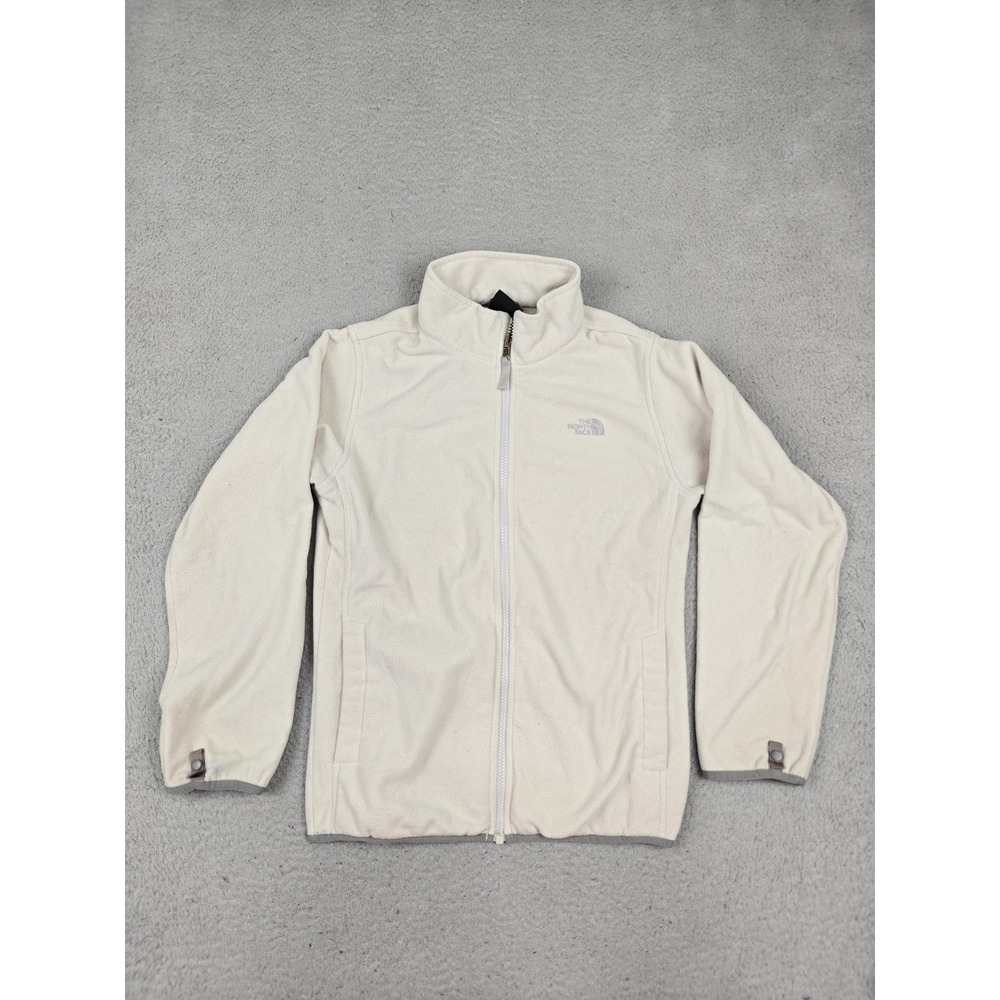The North Face Jacket Girls Large White Fleece Lined Full Zip Pockets Logo